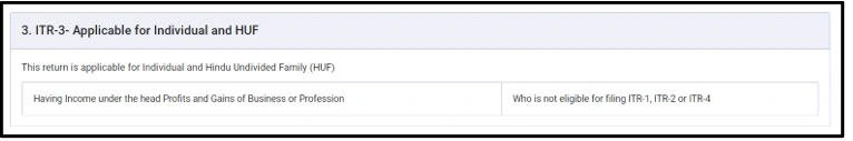 ITR 3

If you are an individual whose sources of income are:

Business or profession

Salary/pension

House property

Other sources or

Capital gains - then you can file ITR-3.

For this ITR - you must have income from a business/profession.